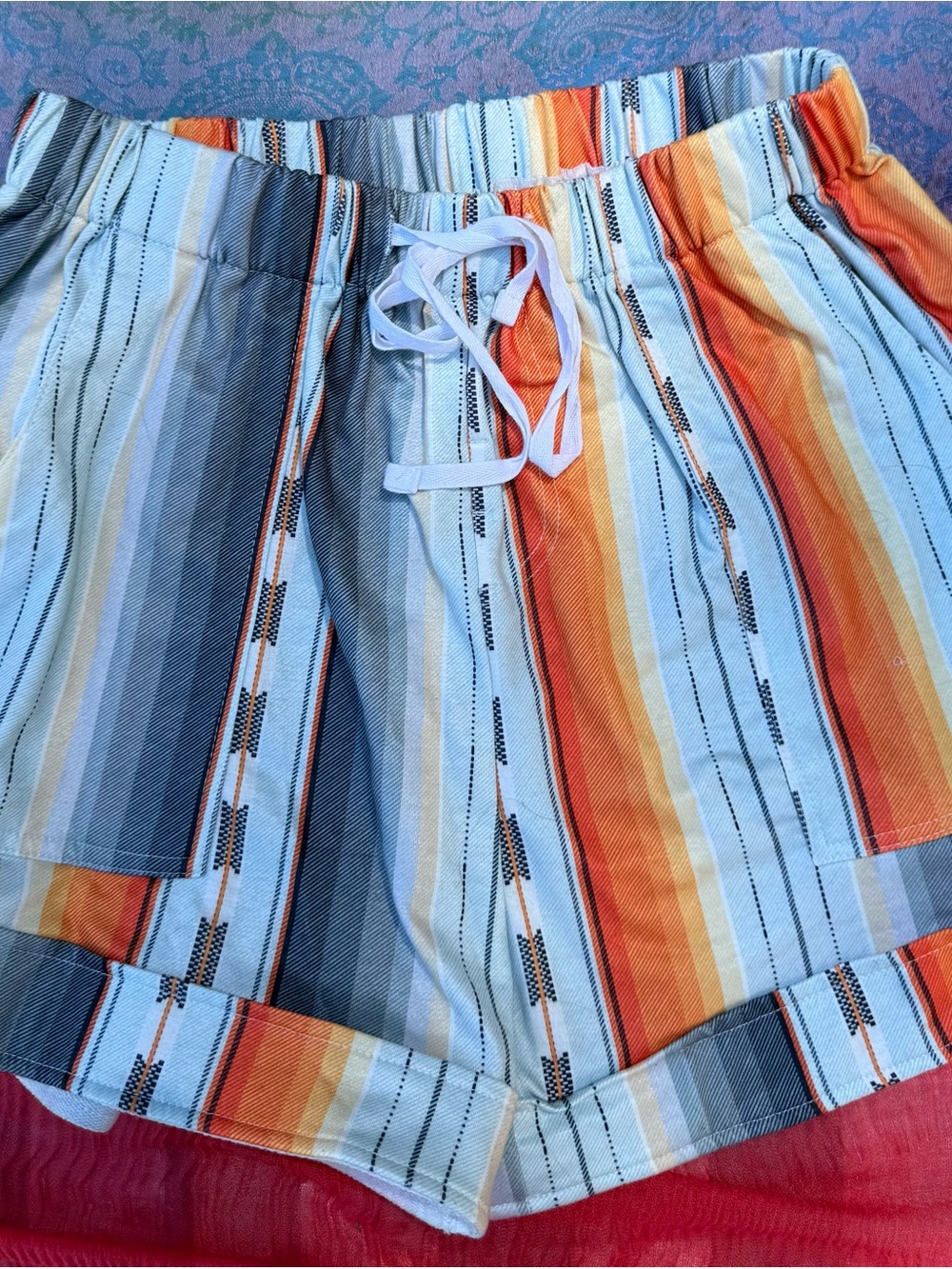 Striped Orange & Blue women’s Drawstring Shorts